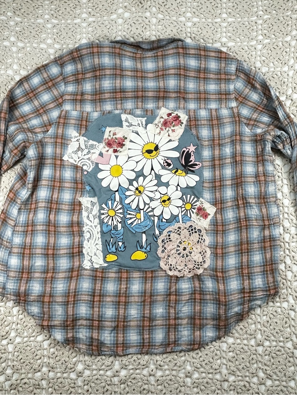 Handmade Boho Upcycled Plaid Shirt | Women’s XXL | Cottagecore • Whimsical • One - Picture 2 of 12
